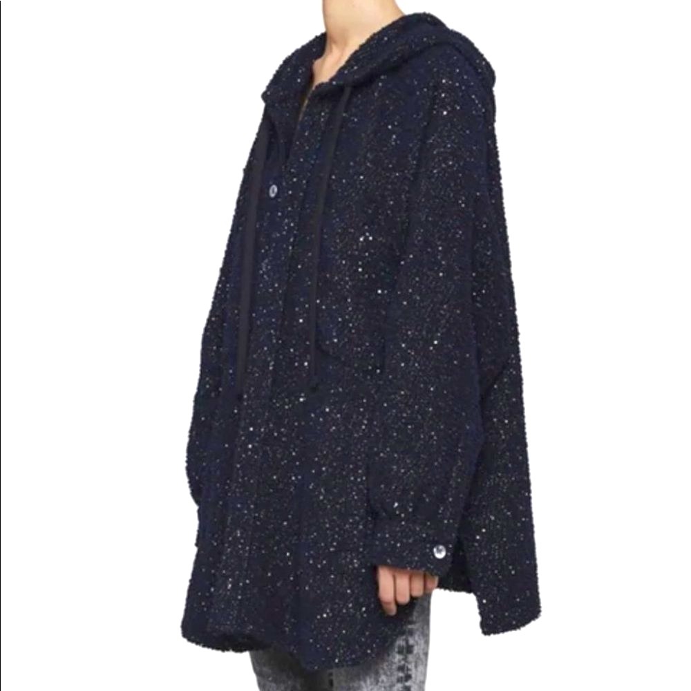 Faith Connexion Unisex European Oversized Blue Tweed $1400 Hooded Over Shirt XS